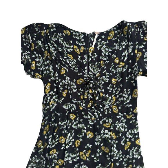 FREE PEOPLE Floral Black Yellow Cutout Romper Size 2 - Picture 6 of 8
